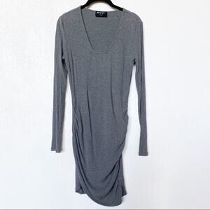 Nasty Gal Grey Ribbed Scoop Neck Ruched Side Dress Size Medium